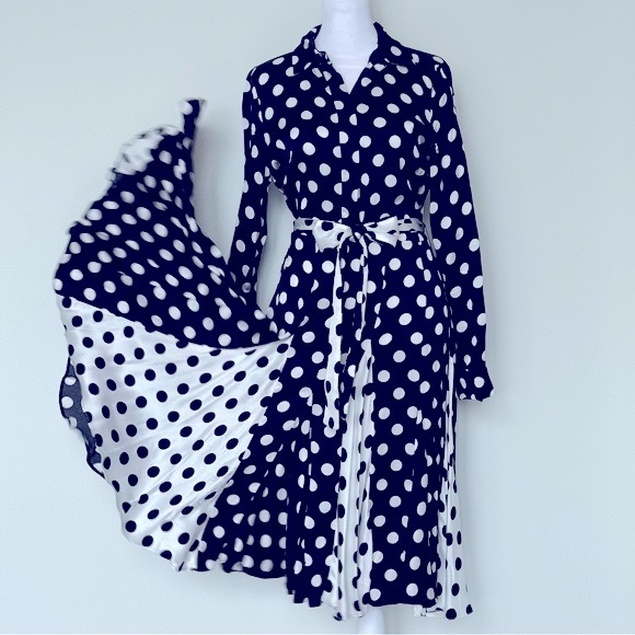 Carolina Herrera Dresses & Skirts - Carolina Herrera: Black & White Long Sleeve Polka Dot Button Up Midi Dress